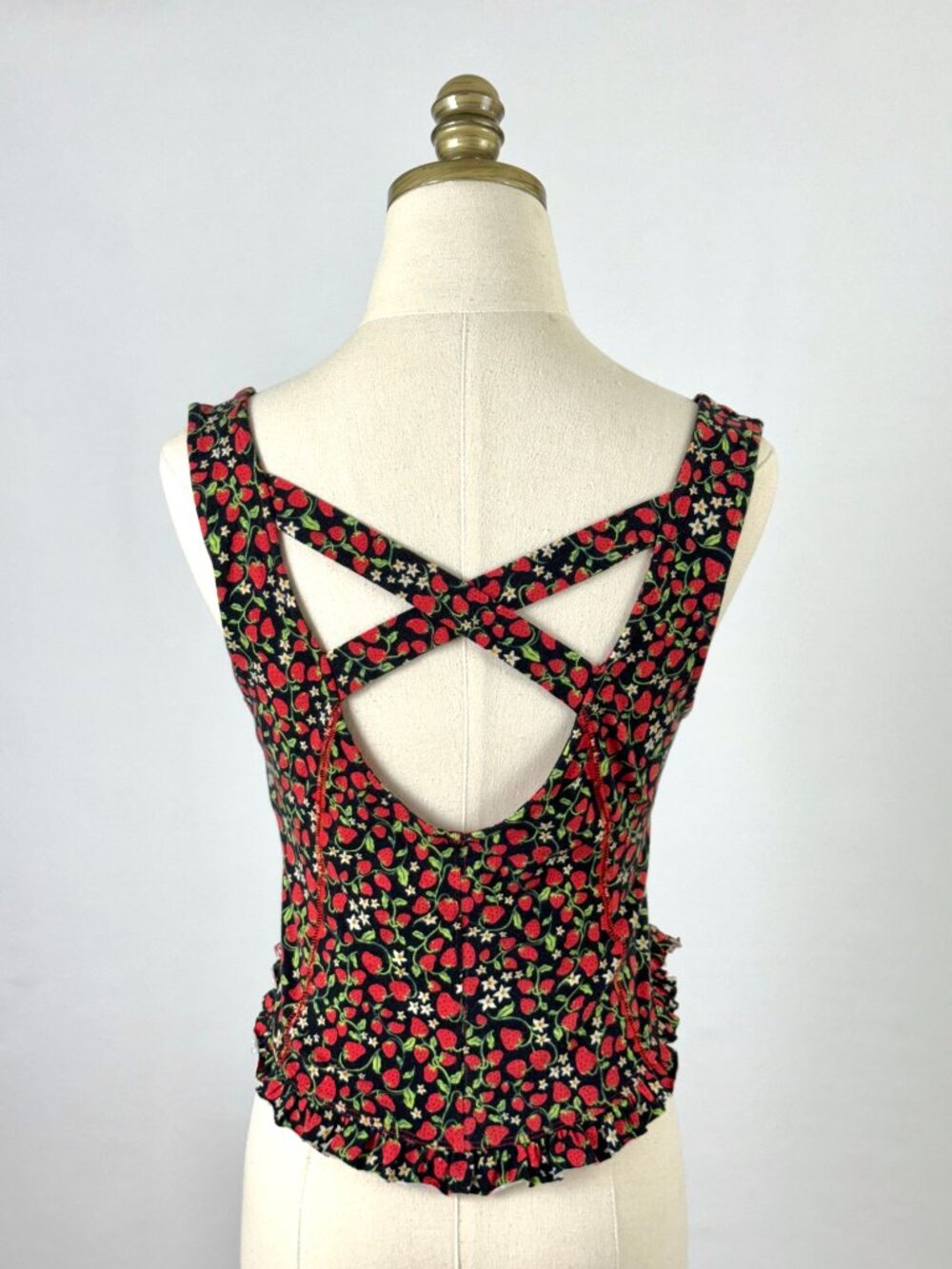Free People Melanie Strawberry Corset Tank Top Ruffle Hem Black Grunge - Picture 4 of 8